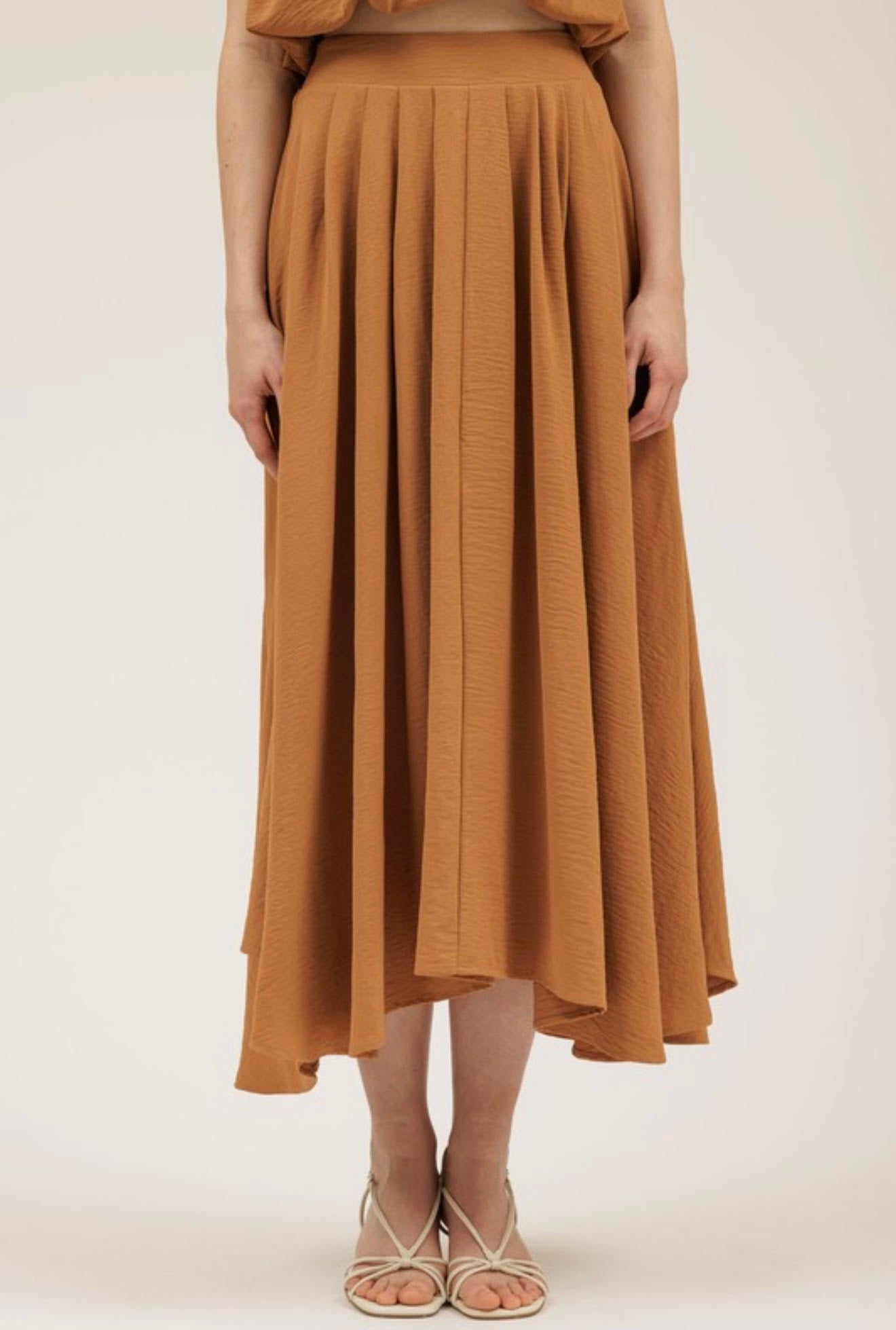 Olivia box pleated midi skirt