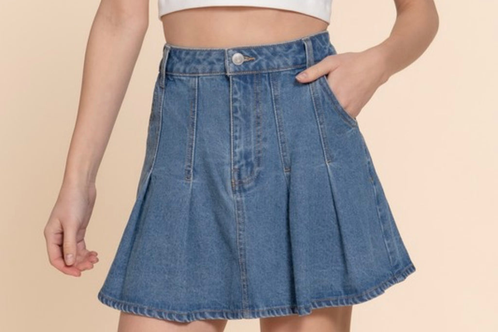 Drew Pleated Denim Mini