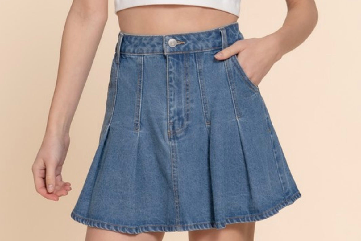 Drew Pleated Denim Mini