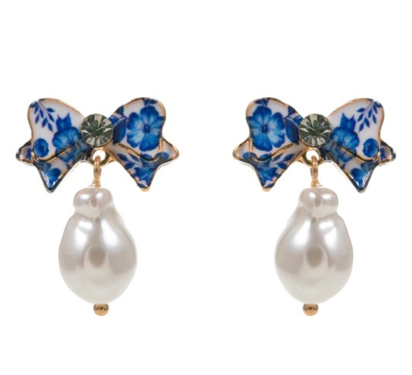 Bow pearl post earrings