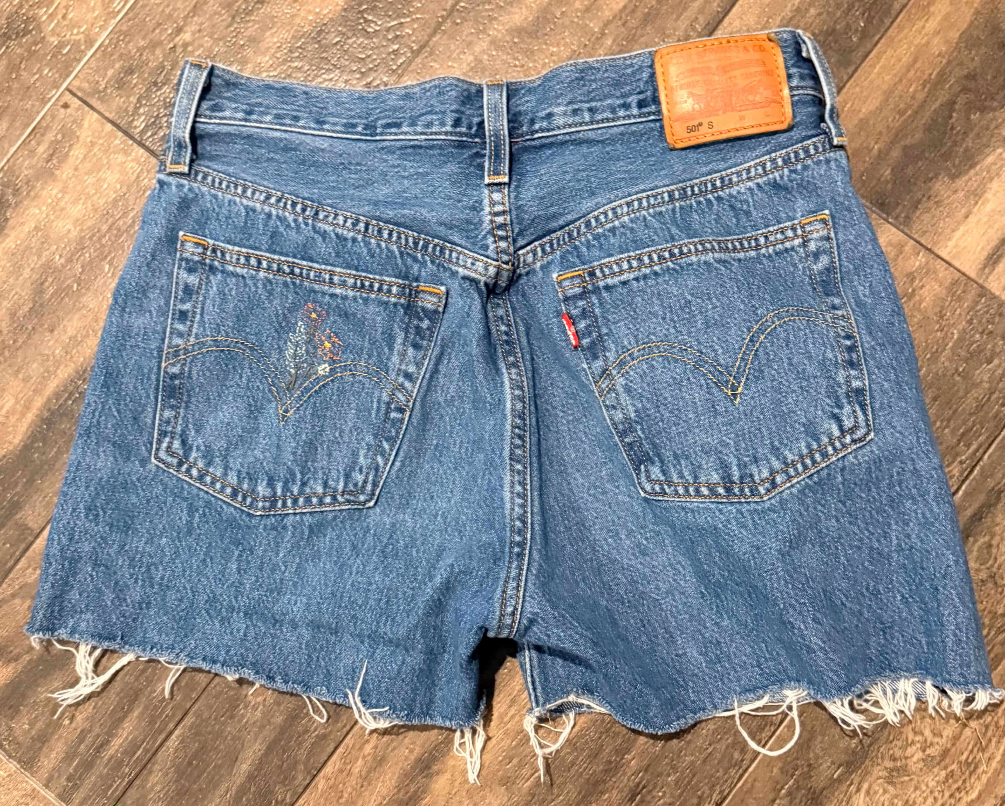 Larissa upcycled 501 S Levi's shorts