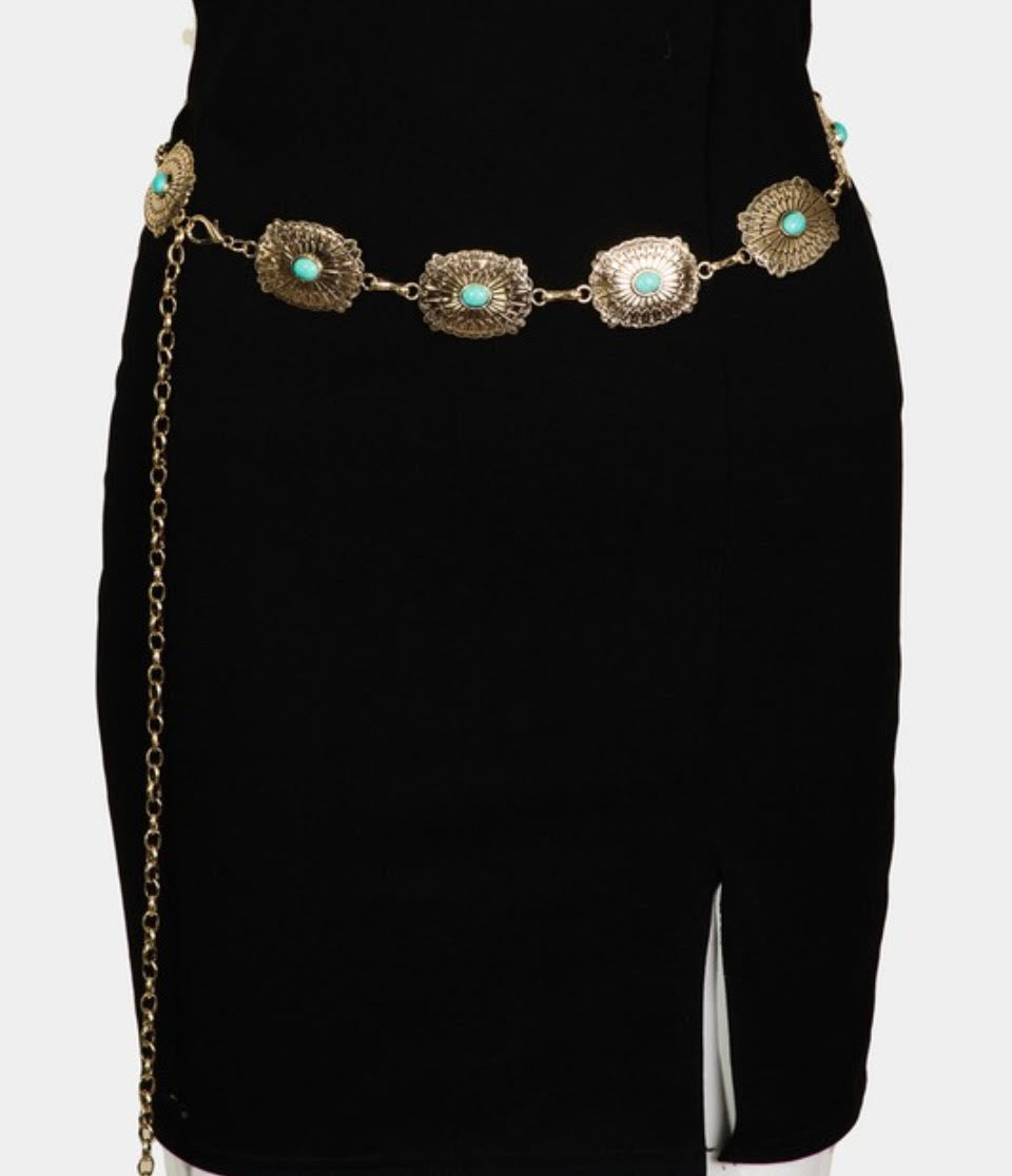 Turquoise Studded Chain Belt