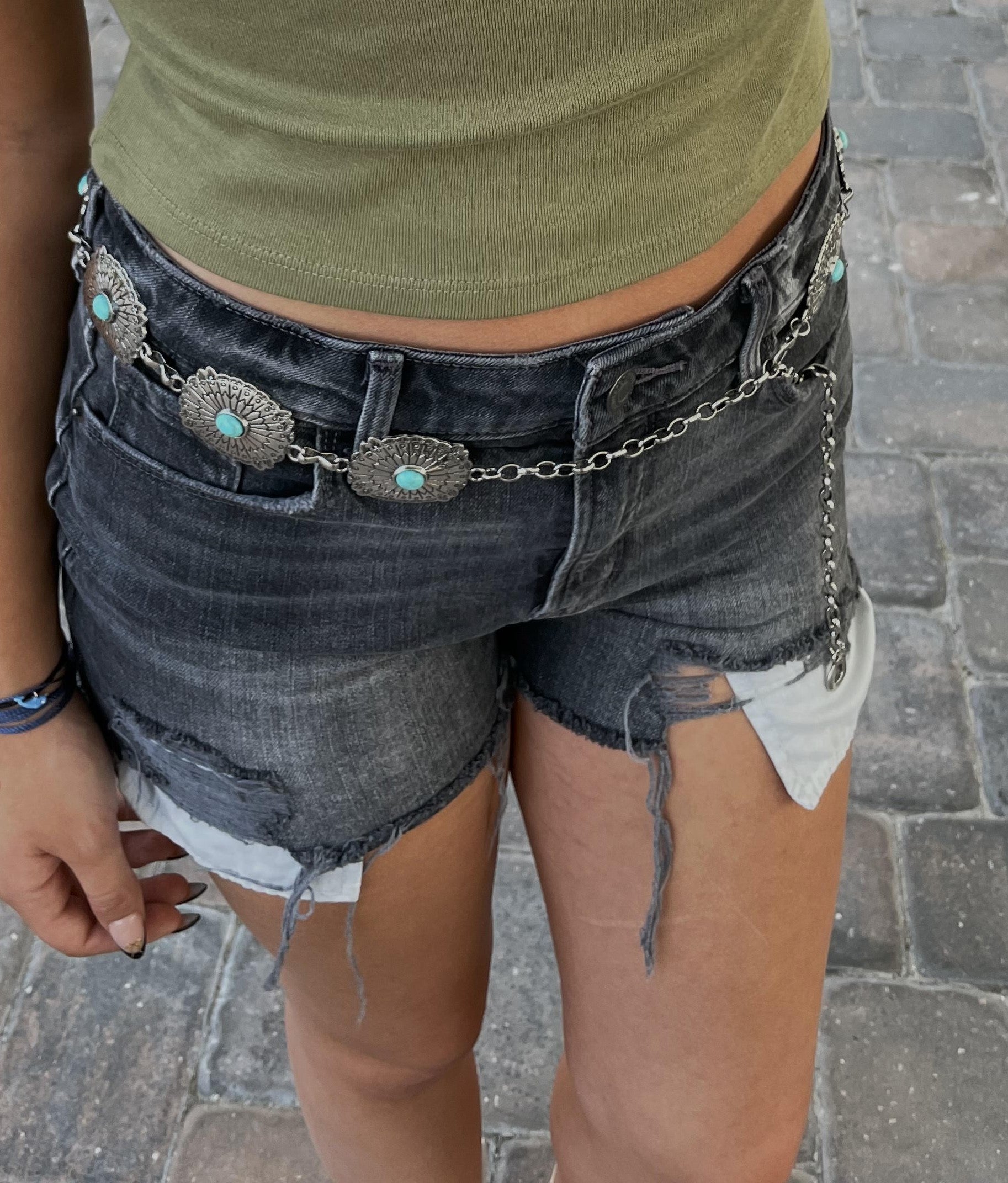 Turquoise Studded Chain Belt